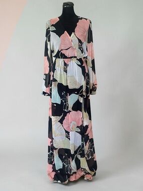 Lulus black, pink, and light blue floral maxi dress